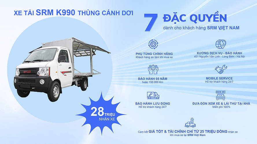 xe tai srm k990 thung canh doi Xe Tải SRM K990 Thùng Kín Cánh Dơi